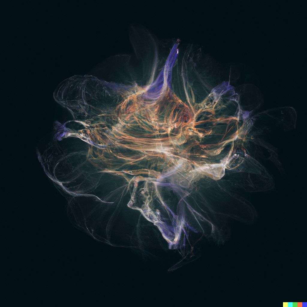 a representation of anxiety made of very detailed curling wispy glowing multicolored smoke, digital art, volumetric, 3D render, Octane render